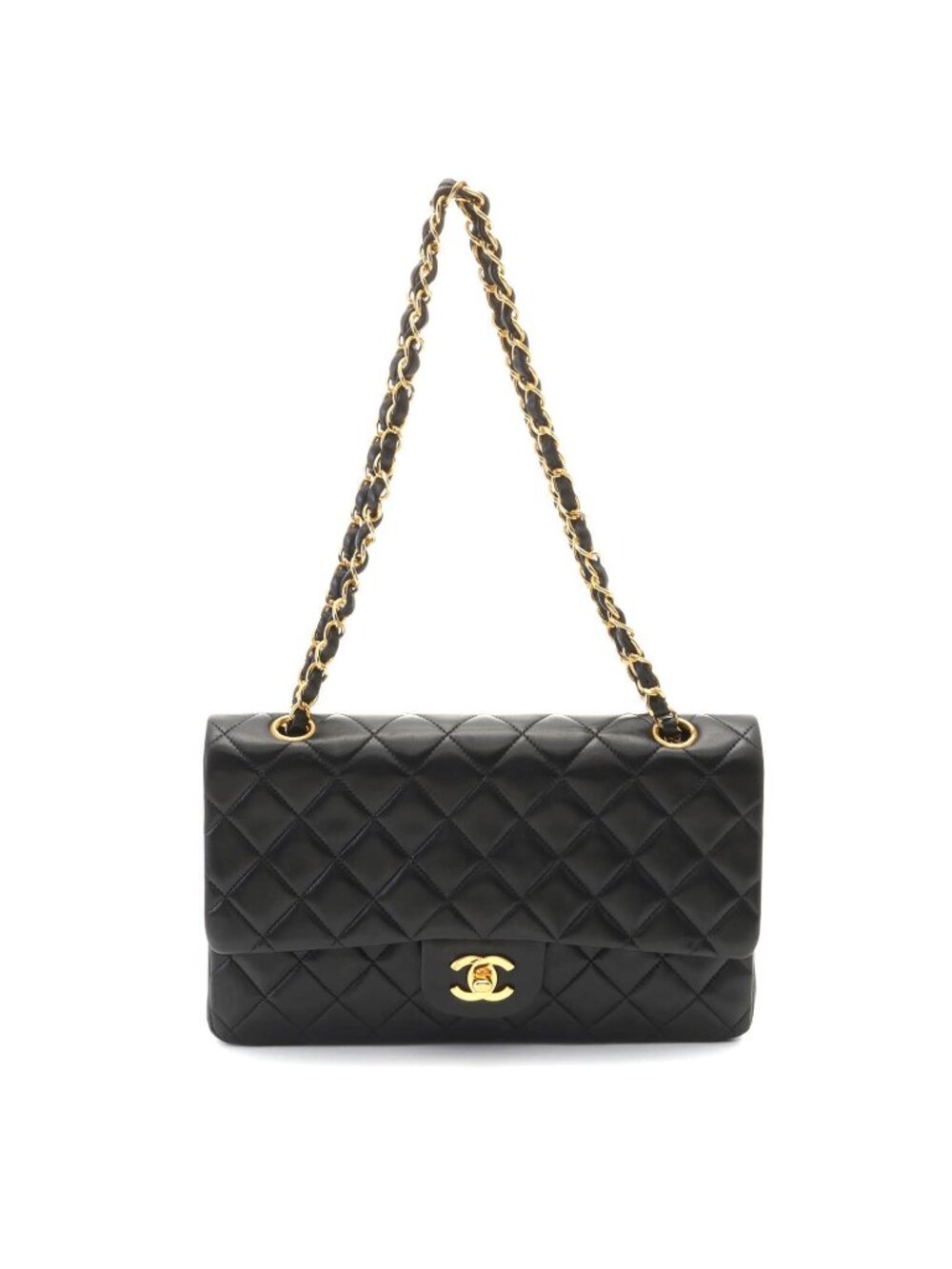 Chanel Quilted Double Flap 25 Chain Shoulder Black Lambskin Bag